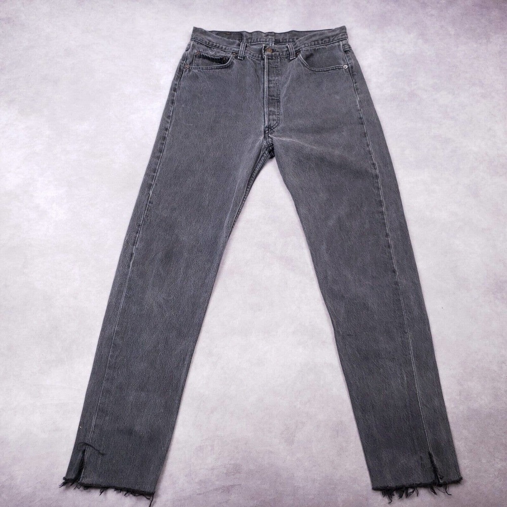 Vintage Levis 501 Jeans Faded Black 32x31 ACTUAL Raw Cut Frayed Hem Made in USA